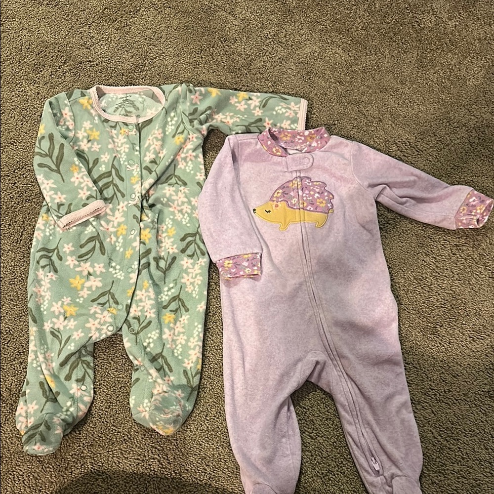 Carter's Green and Purple Footies One Pieces